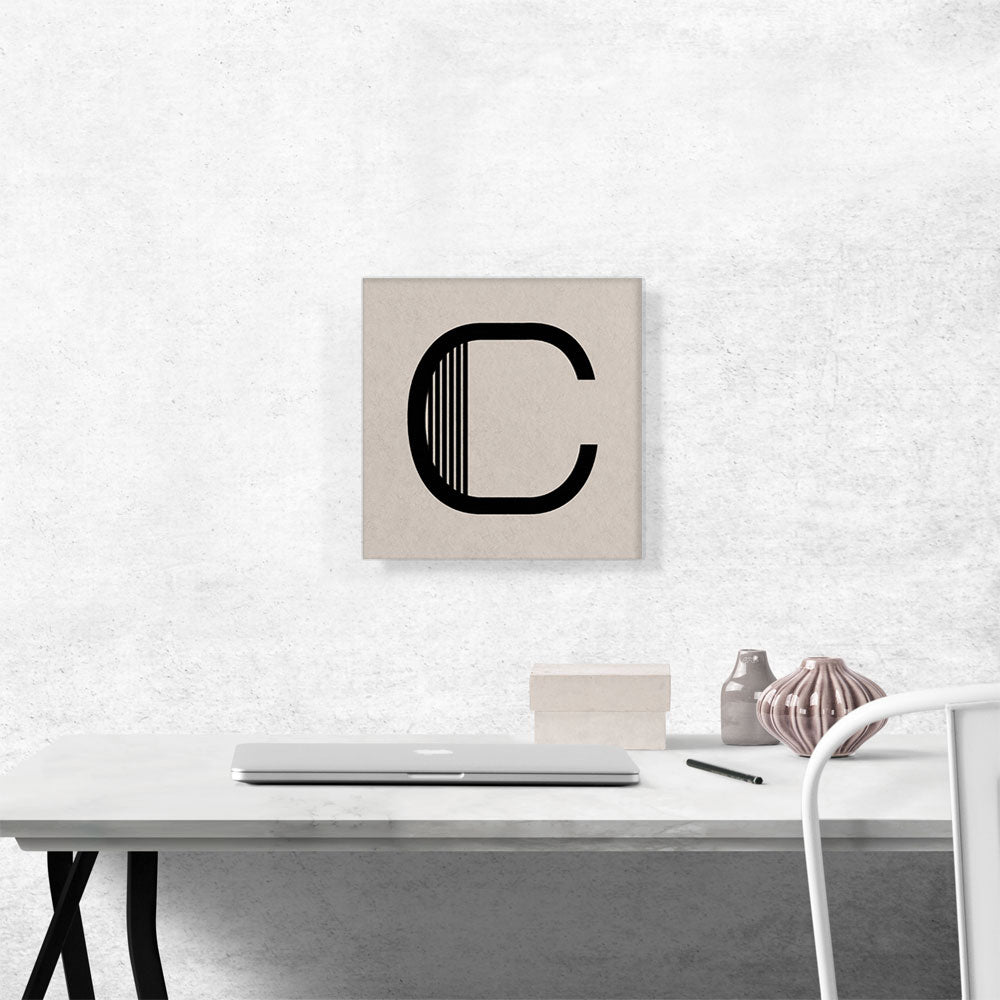 Beige Black Line Alphabet Letter C
