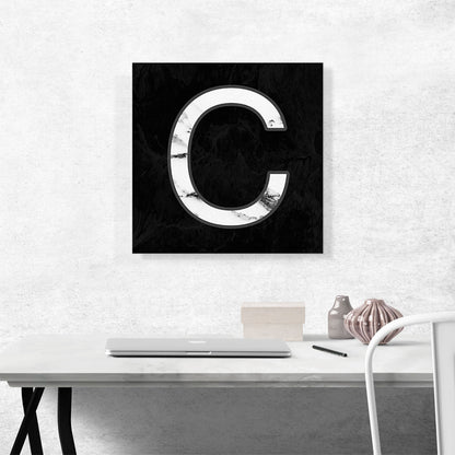 Classy Black White Marble Alphabet Letter C