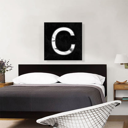 Classy Black White Marble Alphabet Letter C