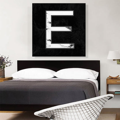 Classy Black White Marble Alphabet Letter E