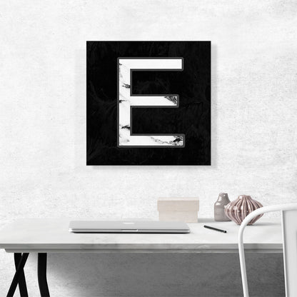 Classy Black White Marble Alphabet Letter E