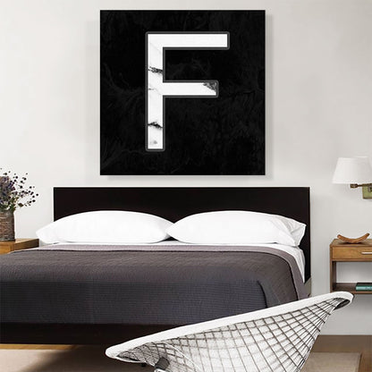 Classy Black White Marble Alphabet Letter F