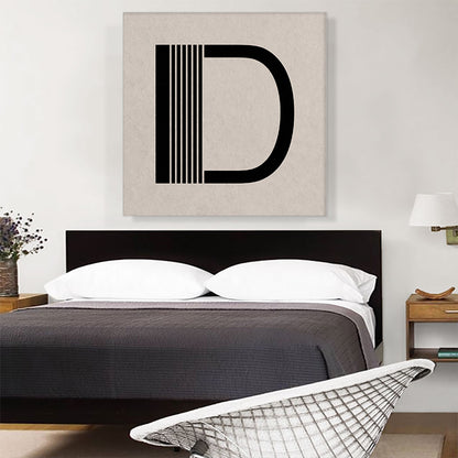 Beige Black Line Alphabet Letter D