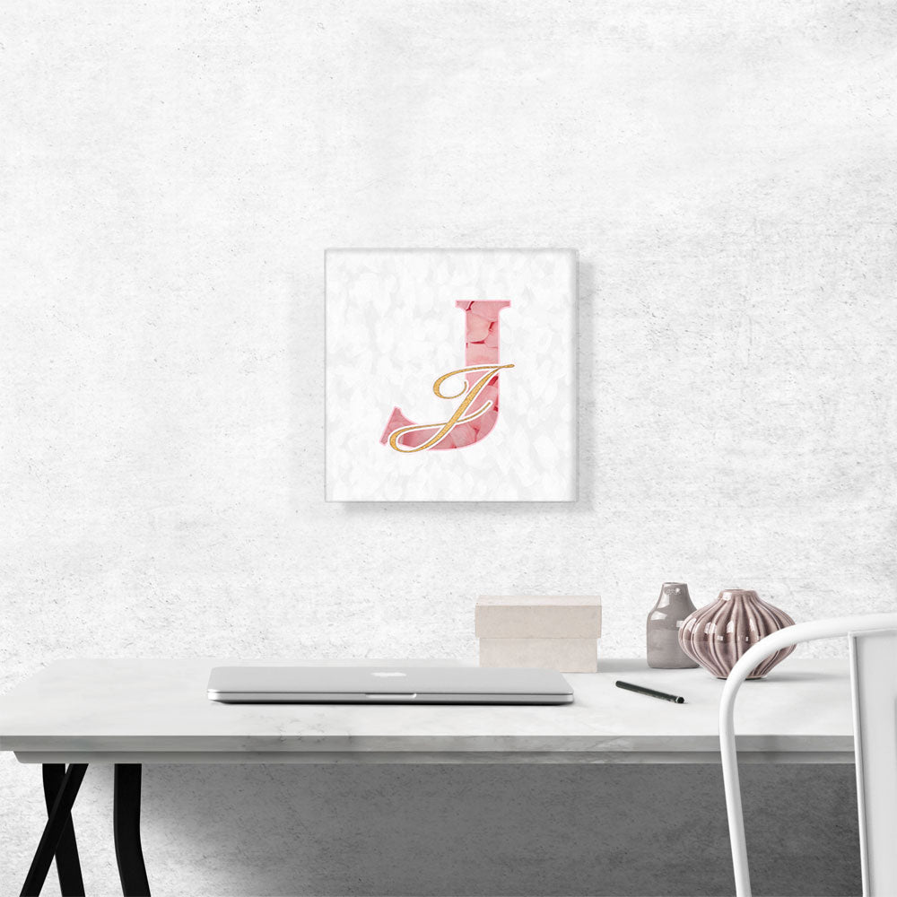 Chic Pink Gold Alphabet Letter J