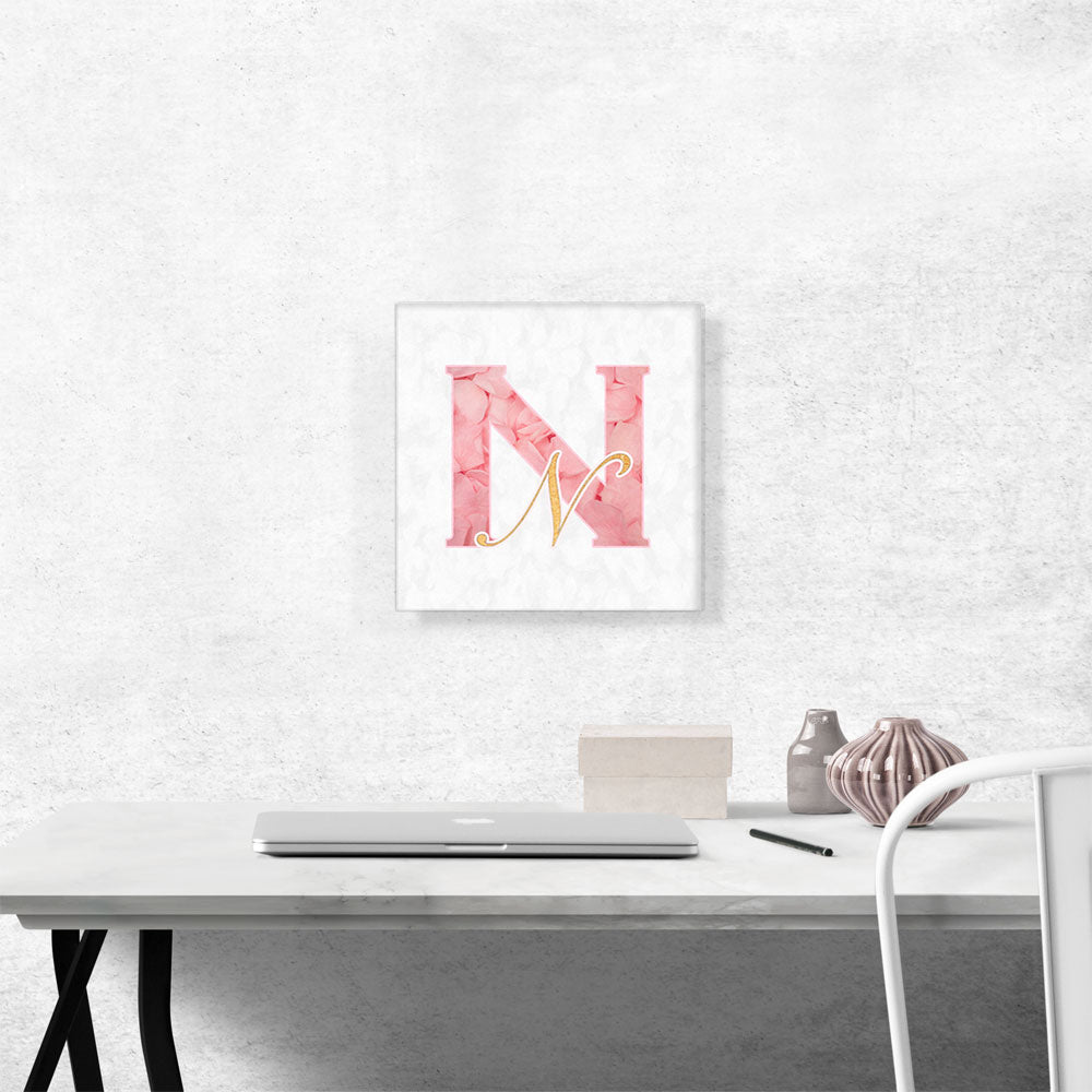 Chic Pink Gold Alphabet Letter N