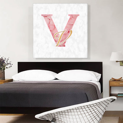 Chic Pink Gold Alphabet Letter V