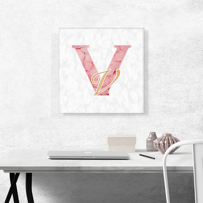 Chic Pink Gold Alphabet Letter V
