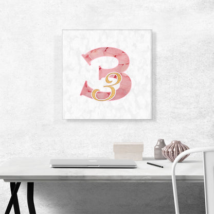 Chic Pink Gold Alphabet Number 3 Three Numeral