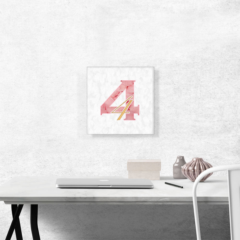 Chic Pink Gold Alphabet Number 4 Four Numeral