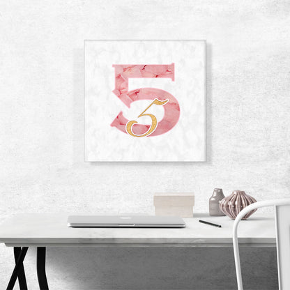 Chic Pink Gold Alphabet Number 5 Five Numeral