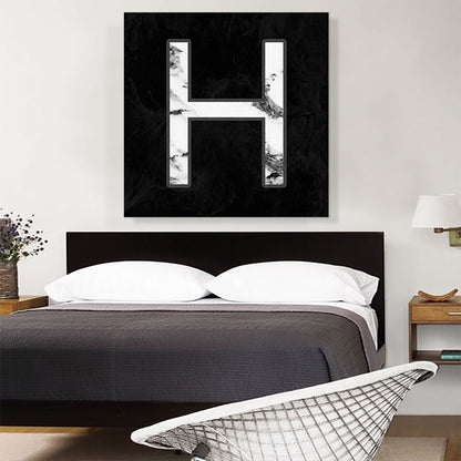 Classy Black White Marble Alphabet Letter H