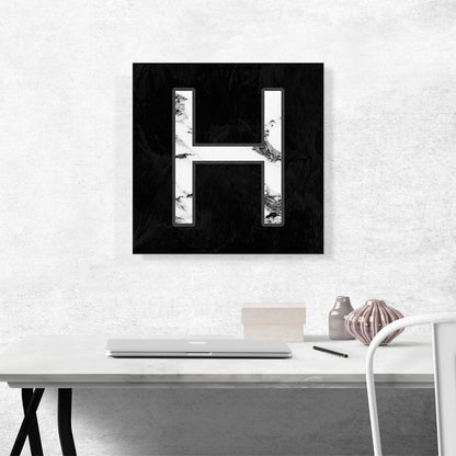 Classy Black White Marble Alphabet Letter H