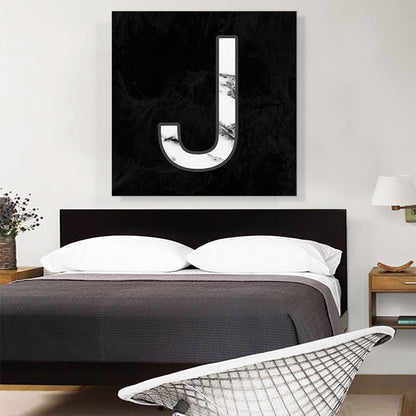 Classy Black White Marble Alphabet Letter J