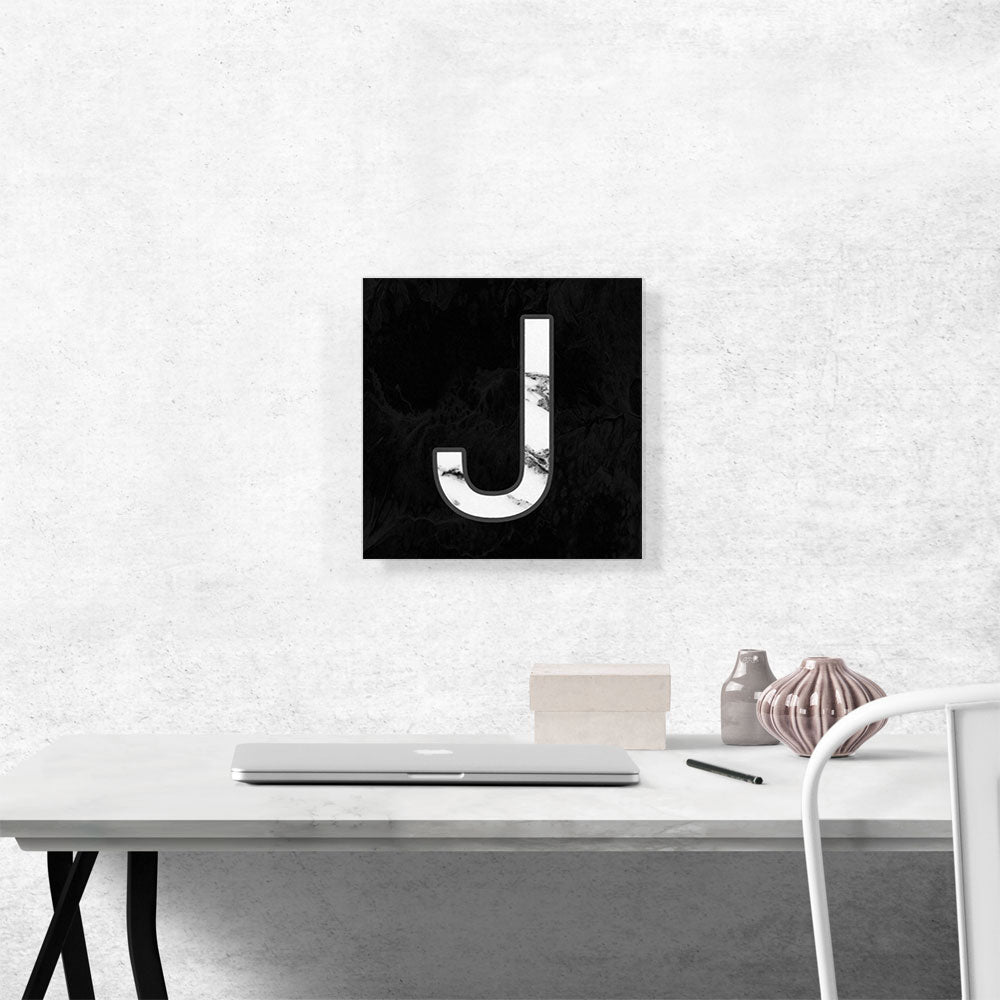 Classy Black White Marble Alphabet Letter J