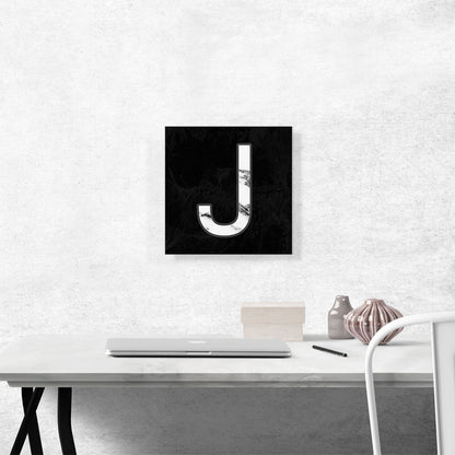 Classy Black White Marble Alphabet Letter J