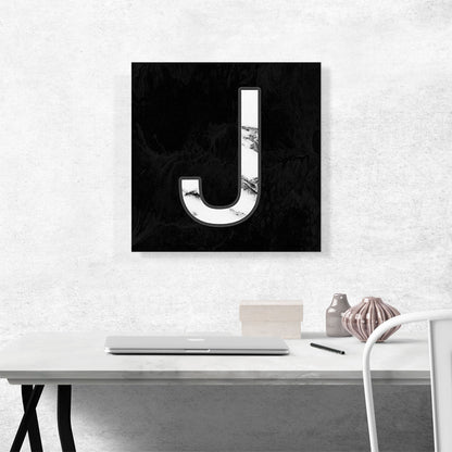 Classy Black White Marble Alphabet Letter J