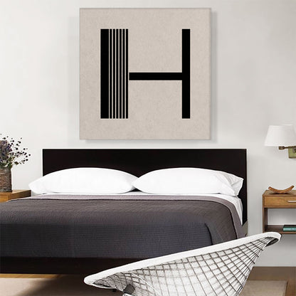 Beige Black Line Alphabet Letter H