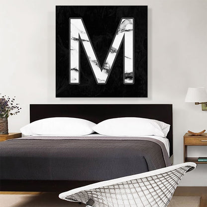 Classy Black White Marble Alphabet Letter M