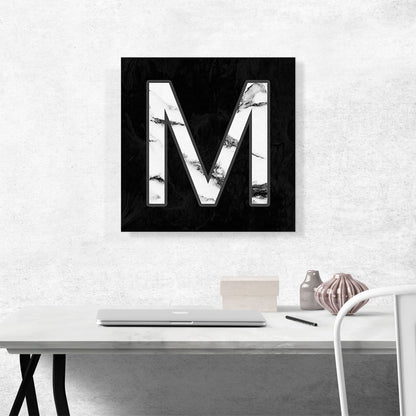 Classy Black White Marble Alphabet Letter M
