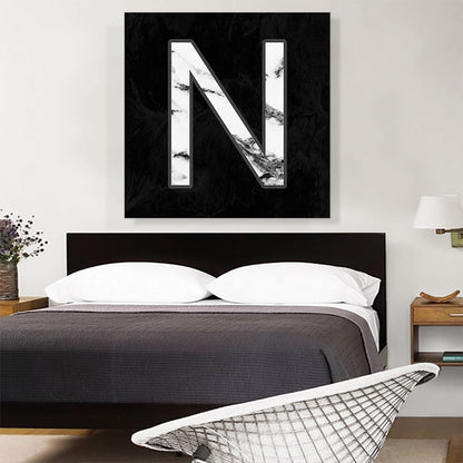 Classy Black White Marble Alphabet Letter N