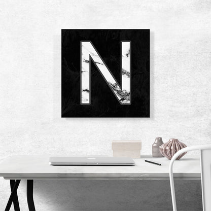 Classy Black White Marble Alphabet Letter N