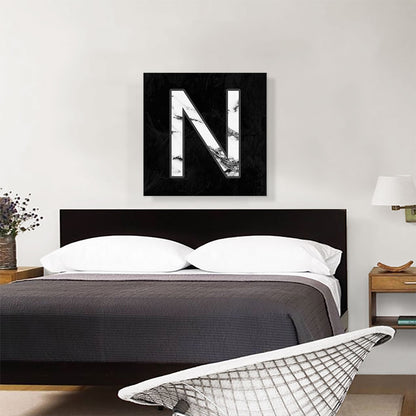 Classy Black White Marble Alphabet Letter N