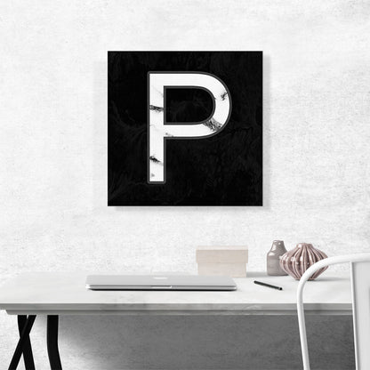 Classy Black White Marble Alphabet Letter P