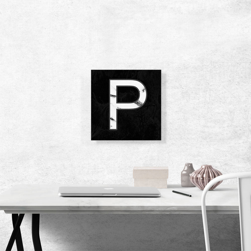Classy Black White Marble Alphabet Letter P