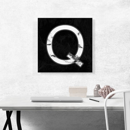 Classy Black White Marble Alphabet Letter Q