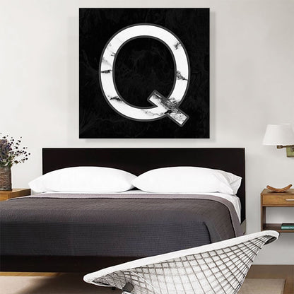 Classy Black White Marble Alphabet Letter Q