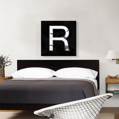 Classy Black White Marble Alphabet Letter R