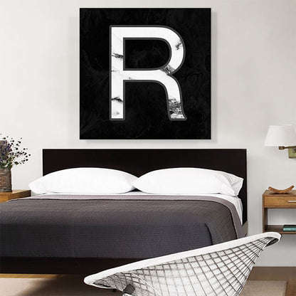 Classy Black White Marble Alphabet Letter R