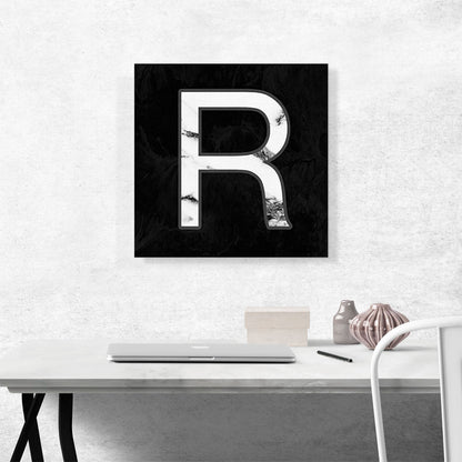 Classy Black White Marble Alphabet Letter R