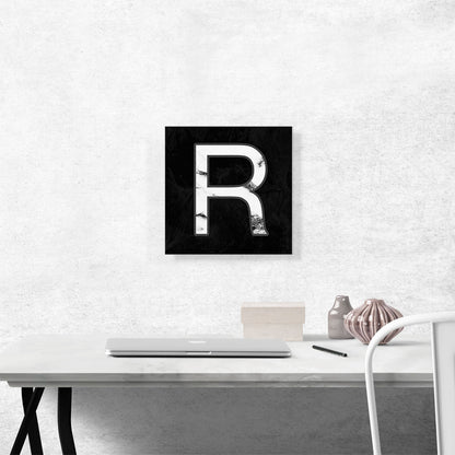 Classy Black White Marble Alphabet Letter R
