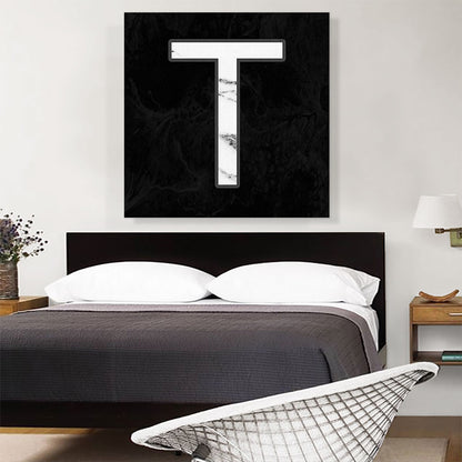 Classy Black White Marble Alphabet Letter T