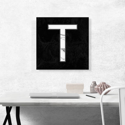 Classy Black White Marble Alphabet Letter T