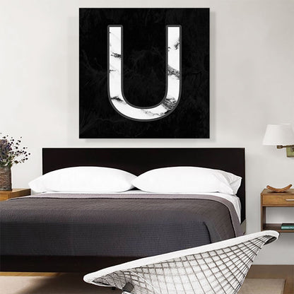Classy Black White Marble Alphabet Letter U