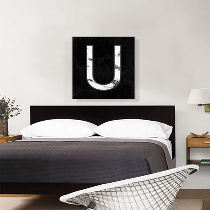 Classy Black White Marble Alphabet Letter U