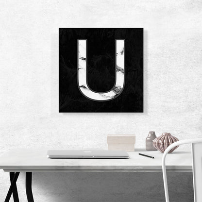 Classy Black White Marble Alphabet Letter U