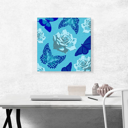 Navy Blue Butterfly Wings Insect White Roses