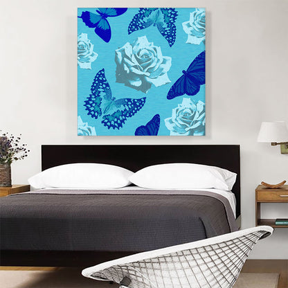 Navy Blue Butterfly Wings Insect White Roses