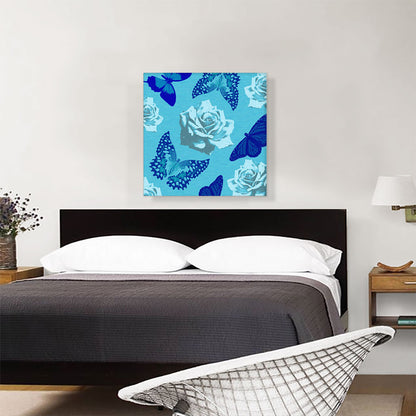 Navy Blue Butterfly Wings Insect White Roses