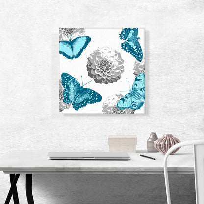 Teal Butterfly Wings Insect White Flowers