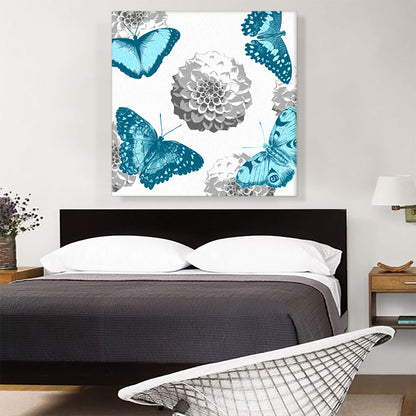 Teal Butterfly Wings Insect White Flowers