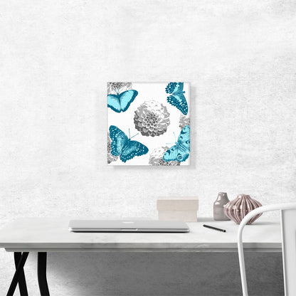 Teal Butterfly Wings Insect White Flowers
