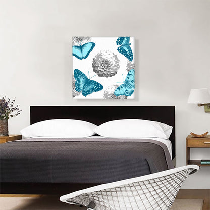 Teal Butterfly Wings Insect White Flowers