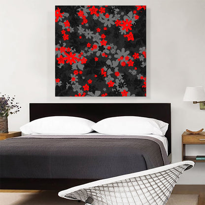 Black Gray Red Camo Camouflage Flowers Pattern