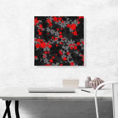 Black Gray Red Camo Camouflage Flowers Pattern