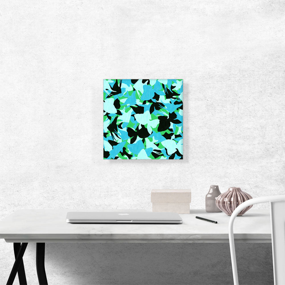 Teal Green Black Camo Camouflage Gold Sea Fish Pattern