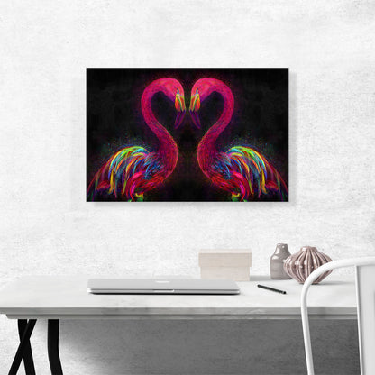 Two Pink Flamingos Birds Love Lovers Heart